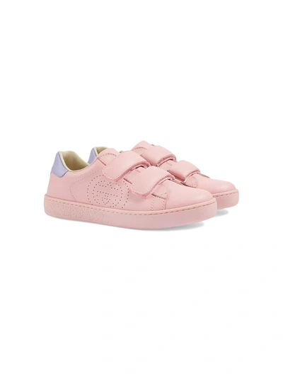 Gucci New Ace Leather Strap Sneakers In Pink