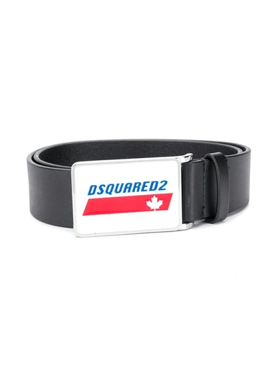 Dsquared2 Kids' Leather Belt W/ Logo Buckle In Black