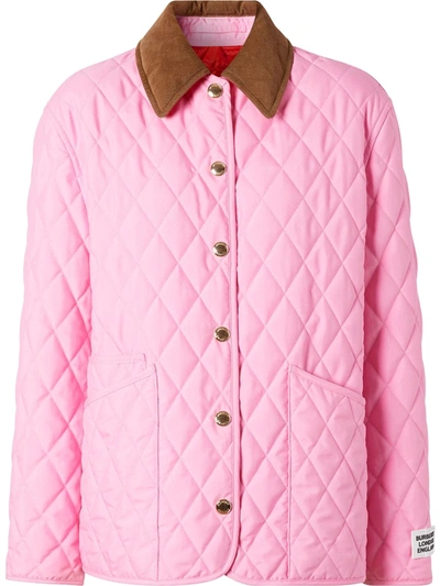 Burberry Quilted Buttoned Short Jacket W/ Logo In Pink