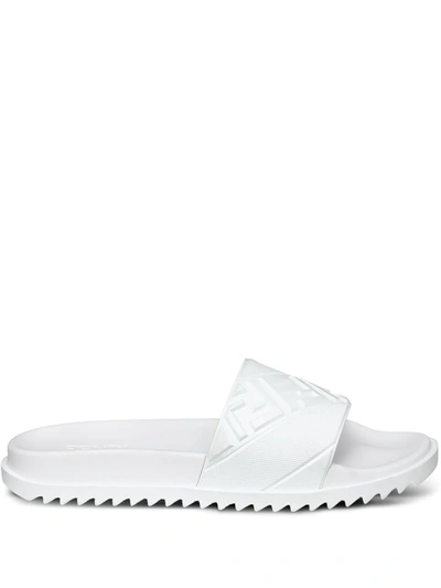 Fendi Diagonal Logo Pool Slides In White