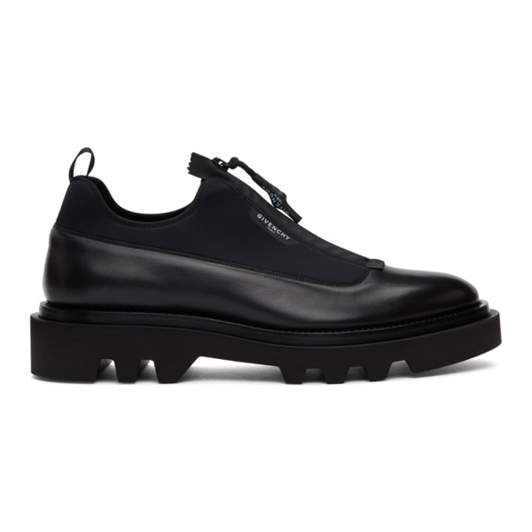 Givenchy Men�s Combat Derby Leather Zipup Shoes In 001