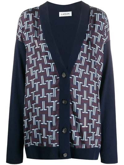 Lanvin Logo-print Panelled Cardigan In Blue