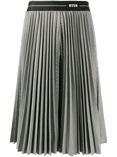Msgm Houndstooth Print Pleated Skirt In Black