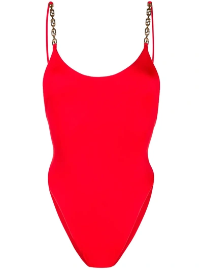 Versace Chain Detail Swimsuit In Red