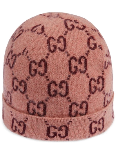 Gucci Kids' Gg Intarsia-knit Beanie Hat In Pink