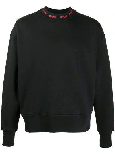 Msgm Red Logo Neck Black Jumper