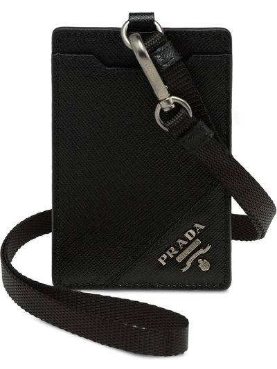 Prada Logo Plaque Badge Holder In Black