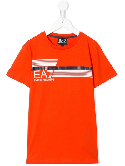 Ea7 Kids' Logo Print T-shirt In Orange