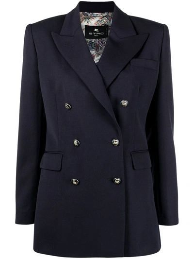 Etro Double-breasted Wool Jacket In Blue