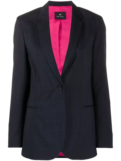 Ps By Paul Smith Check Print Tailored Blazer In Blue