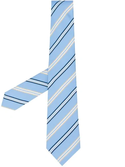 Kiton Stripe Embroidered Silk Tie In Light Blue