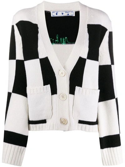 Off-white Embroidered Logo Checked Cardigan In Black