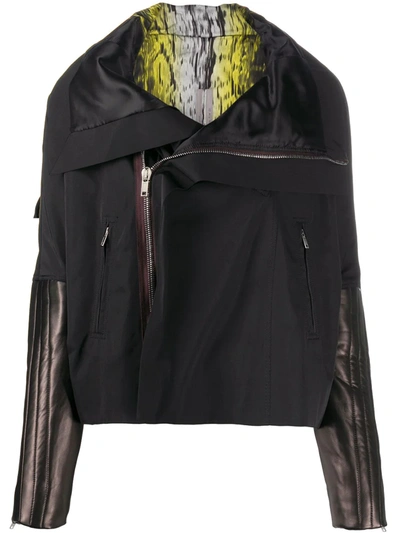Rick Owens Leather Sleeve Zipped Jacket In Black