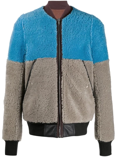 Rick Owens Colour-block Bomber Jacket In Blue