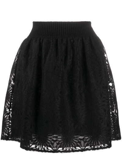Alberta Ferretti Cut-out Floral Knit Skirt In Black
