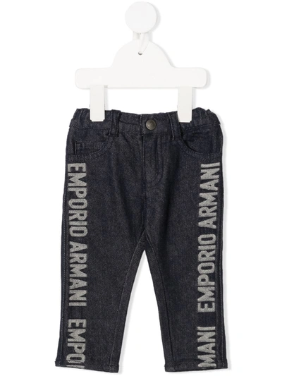 Emporio Armani Babies' Logo Side Panel Jeans In Denim Blu