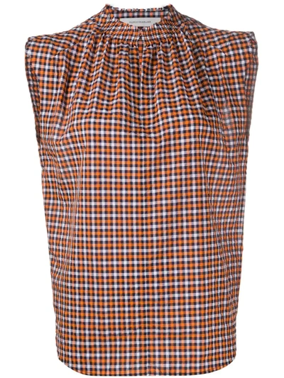 Cedric Charlier Check Print Sleeveless Blouse In Orange