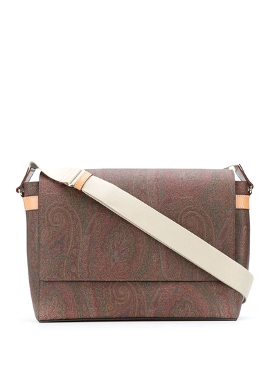 Etro Leather Paisley-print Crossbody Bag In Brown