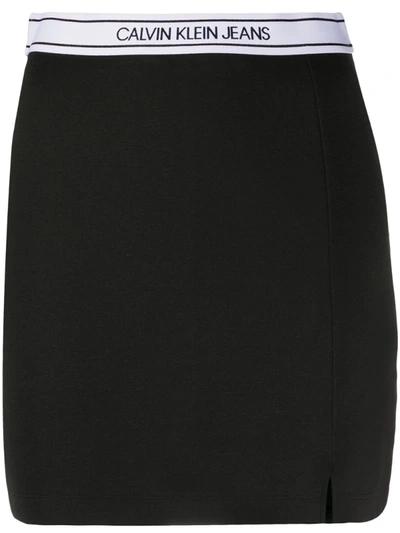 Calvin Klein Jeans Est.1978 Logo-waistband Mini Skirt In Black