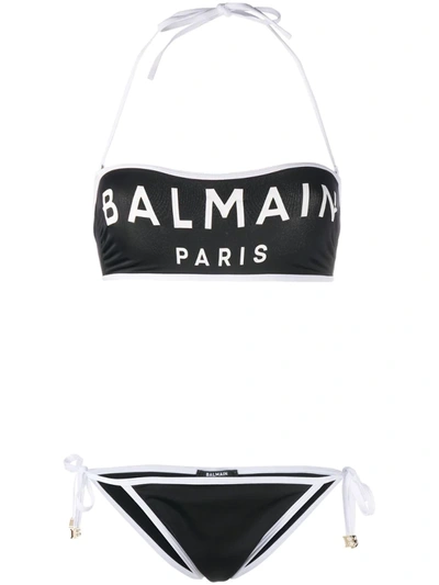 Balmain Logo Bandeau Bikini In Black