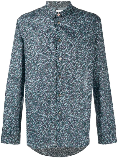 Ps By Paul Smith Floral-print Long Sleeved Shirt In Blue