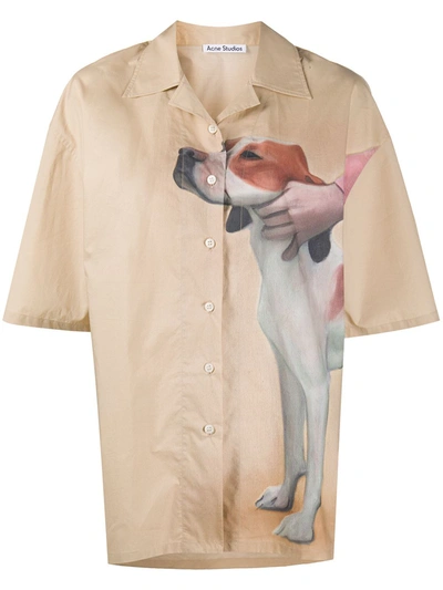 Acne Studios Dog-print Bowling Shirt Beige In Neutrals