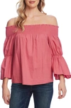 Vince Camuto Off The Shoulder Bell Sleeve Linen Blend Blouse In Coral Blossm