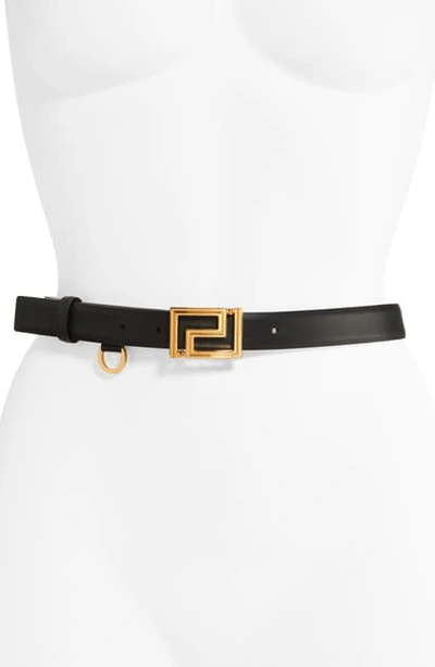 Versace Greca Buckle Leather Belt In Black/ Gold