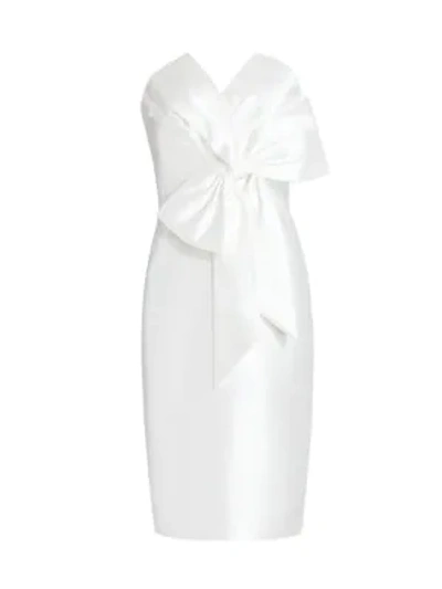Badgley Mischka Strapless Bow-embellished Faille Dress In White