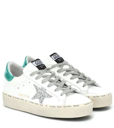 Golden Goose Hi Star Distressed Glittered Leather Sneakers In White ModeSens