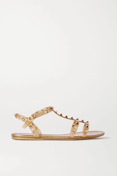 Valentino Garavani Rockstud Glittered Rubber Sandals In Gold