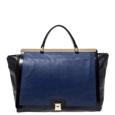 Pre-owned Furla Black/blue Leather Cortina Top Handle Bag | ModeSens