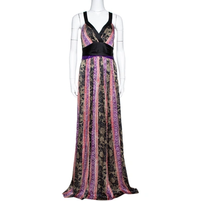 Pre-owned Etro Black Paneled Floral Print Silk Halter Neck Maxi Dress M