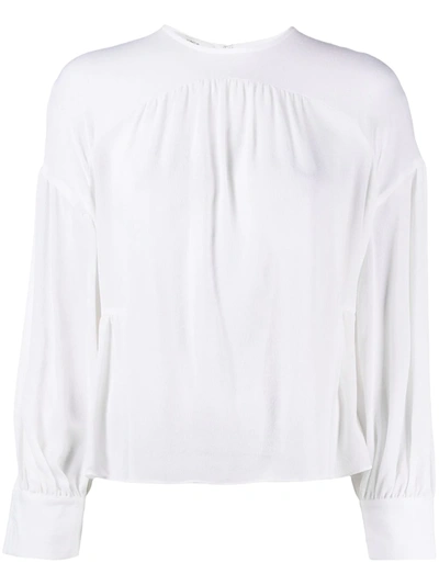 Vince Shirred Dolman Sleeve Silk Blouse In White