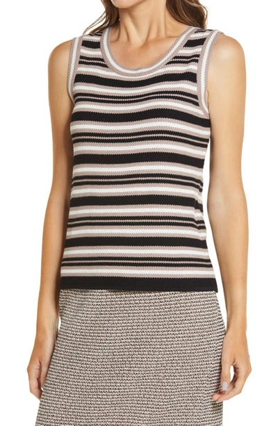 Ming Wang Textured Stripe Knit Tank In Java/blk/ivory