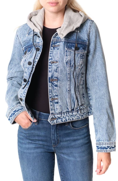 Blanknyc Denim Trucker Jacket With Removable Hood In Sorry Bout It