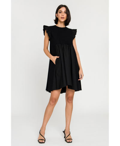 English Factory Mixed Media Ruffle Dress In Black