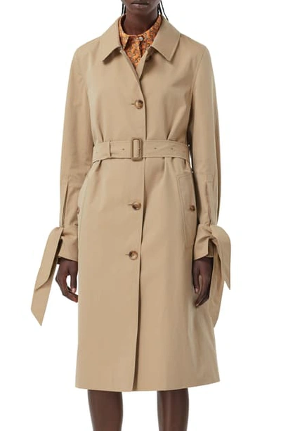 Burberry Tie Cuff Single Breasted Trench Coat In Honey