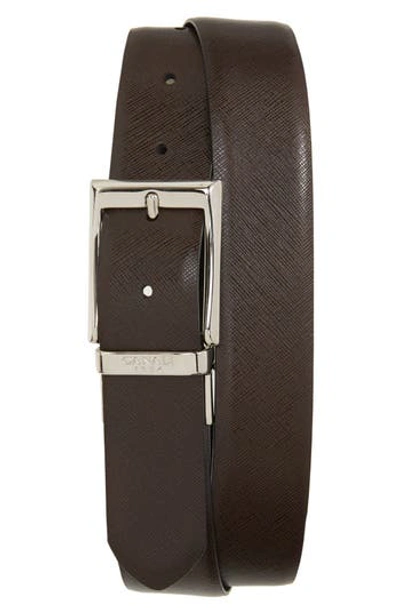 Canali Two-tone Reversible Leather Belt In Black/brown