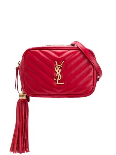 Saint Laurent Lou Mini Quilted Textured-leather Shoulder Bag In Red