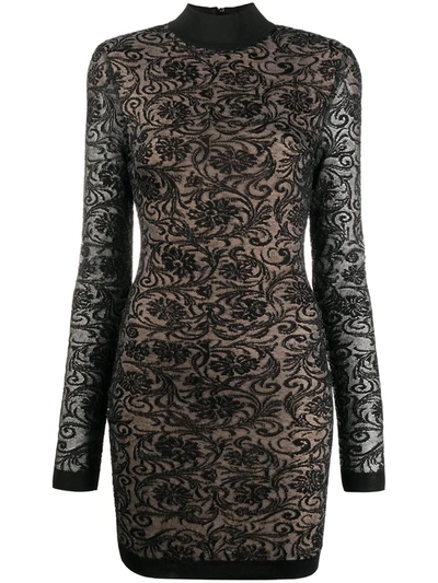 Balmain Long-sleeve Lace Dress In Black