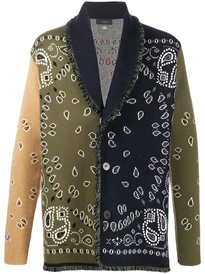 Alanui Cashmere Bandana Patchwork Cardigan In Green