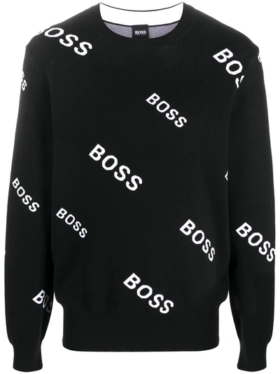 Hugo Boss Boss All-over Logo Sweater In Black