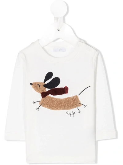 Il Gufo Babies' Sausage Dog Long-sleeved T-shirt (3-36 Months) In White