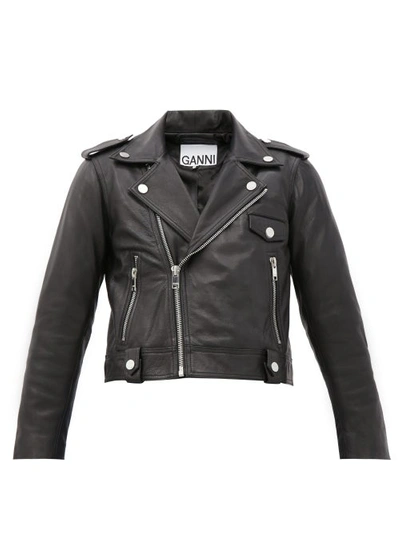 Ganni Leather Jacket In Black Leather