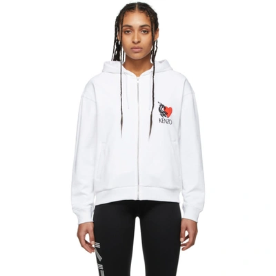 Kenzo White Limited Edition Valentine's Day Lucky Tiger Hoodie In Bianco