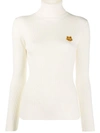 Kenzo Tiger Crest Rib Merino Wool Turtleneck Sweater In White