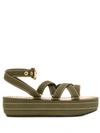 Marni Strappy Wedge Sandals In Green