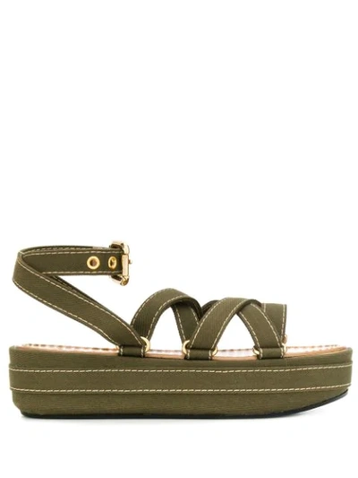 Marni Strappy Wedge Sandals In Green