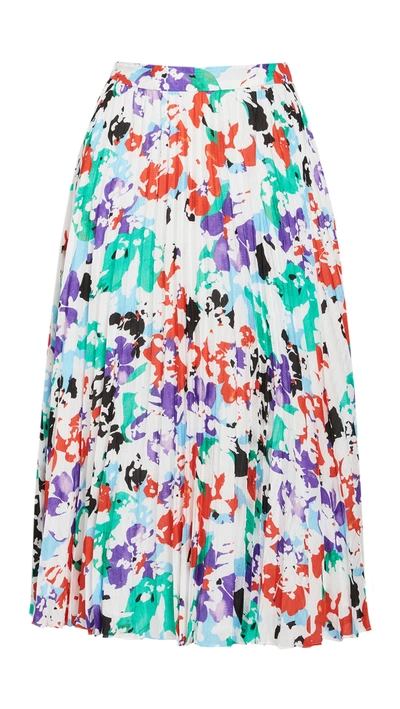 Tanya Taylor Jeana Floral Pleated Midi Skirt In Painted Flower White